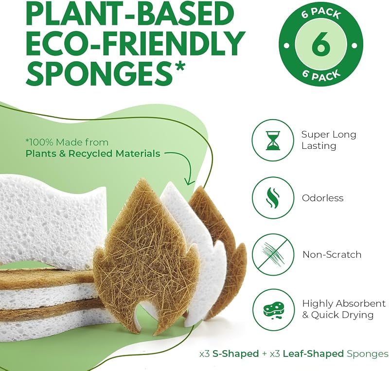 Esponjas cocina celulosa coco 6 pzas ecológicas compostables