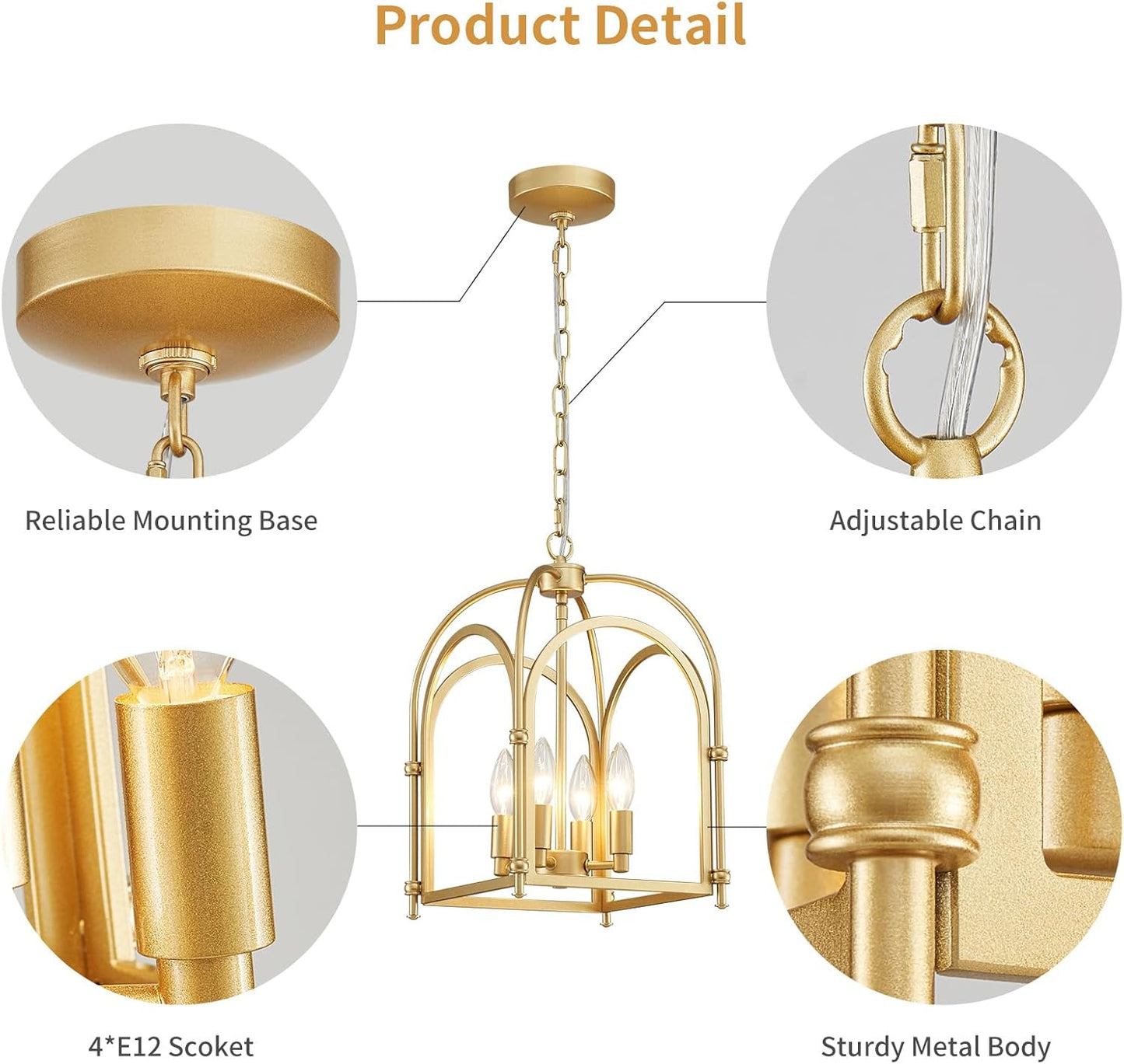 Candelabro 4 luces estilo granja dorado comedor cocina