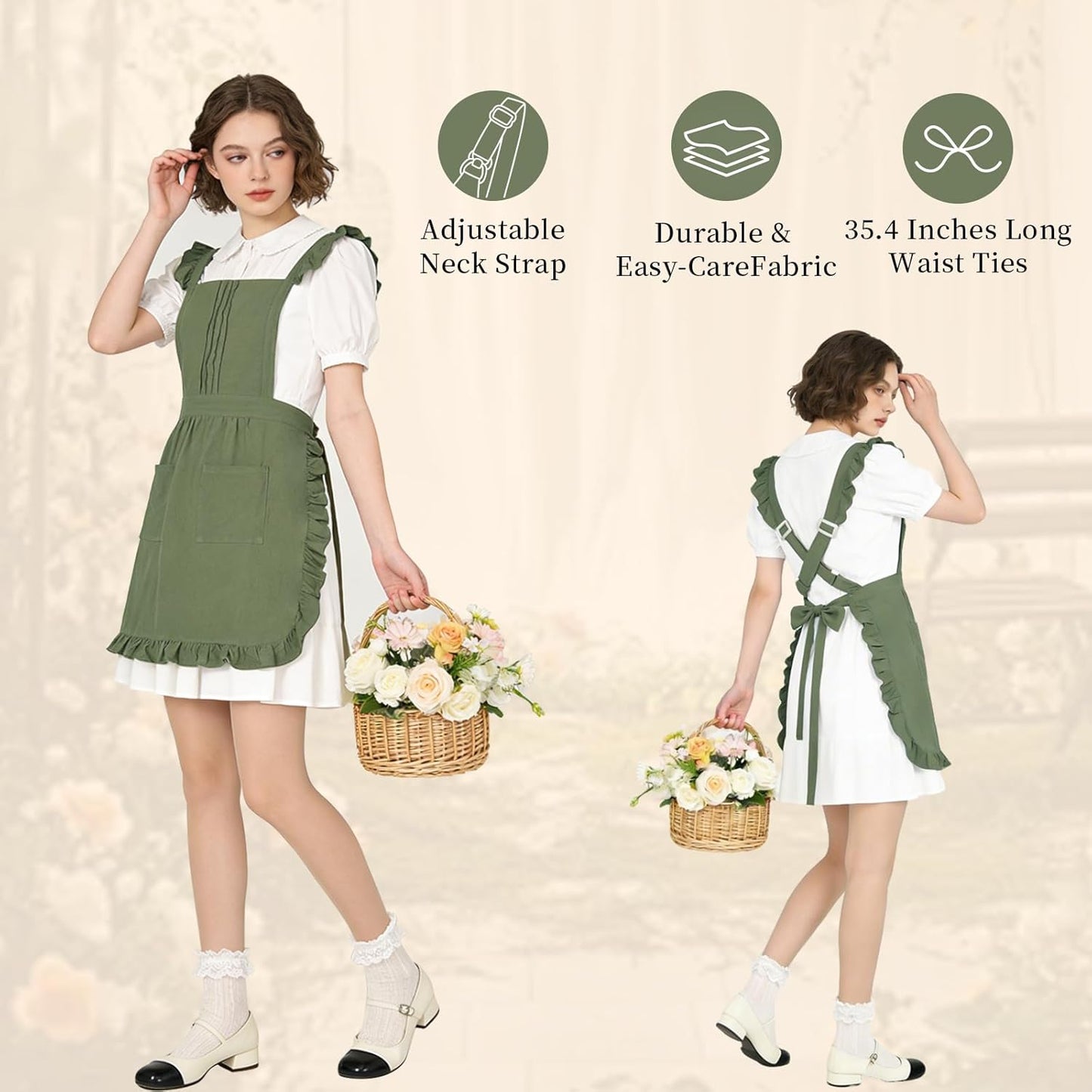 Delantal vintage con volantes y bolsillo para cocina