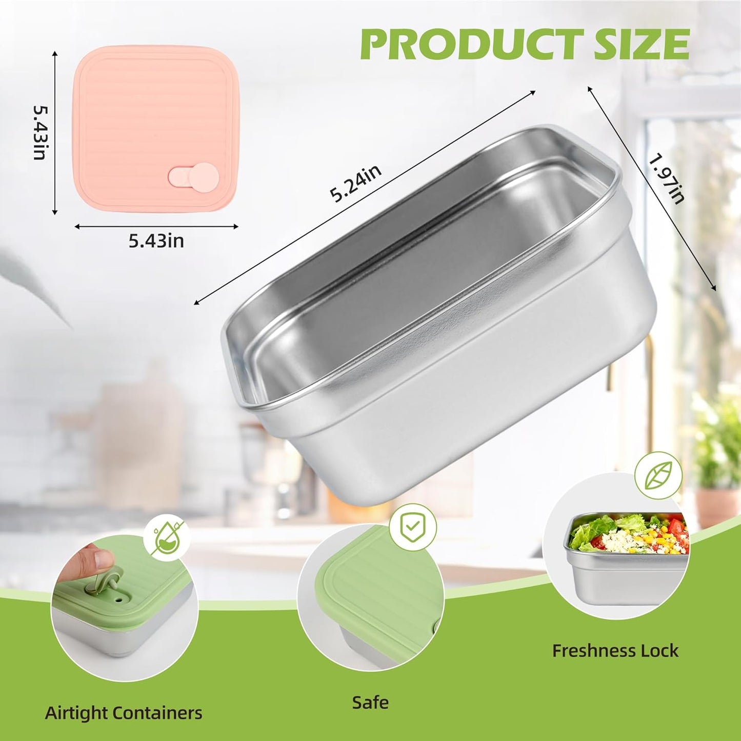 Set 2 Recipientes Acero Inox 20oz Con Tapas Silicona Sin BPA