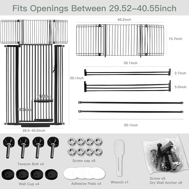 Puerta alta ajustable para mascotas 29.55-40.55" negro
