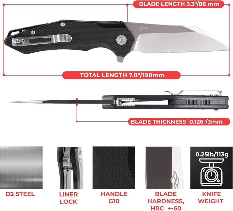 Cuchillo plegable Wharncliffe D2 G10 antiderrap EDC negro