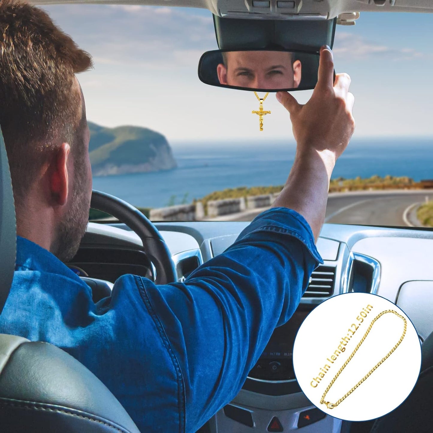 Dije cruz para espejo retrovisor automóvil dorado
