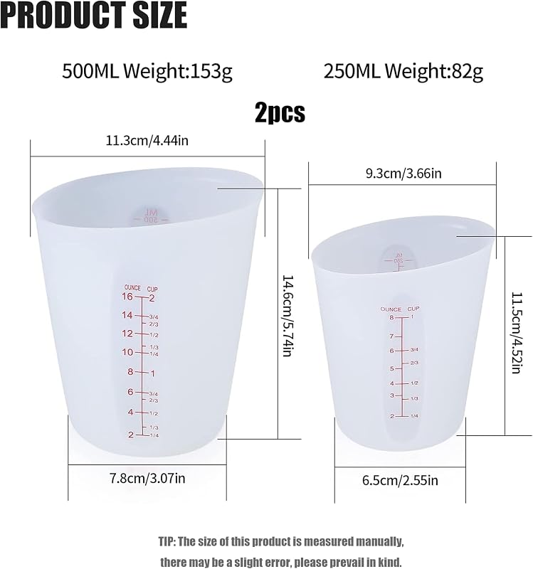 2 Tazas Medidoras Silicón 8.5/16.9oz Reutilizables