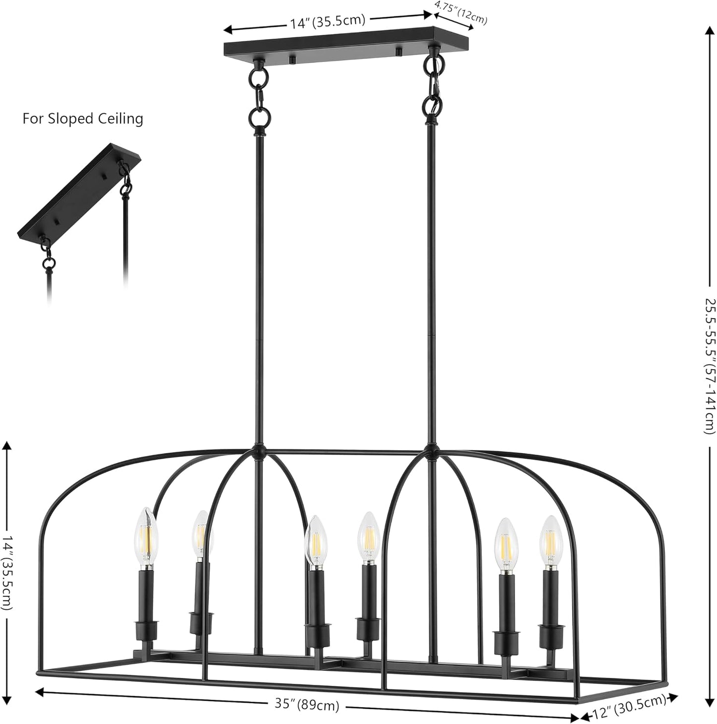 Lámpara de araña Bryndan 6 luces 35pulg negro diseño