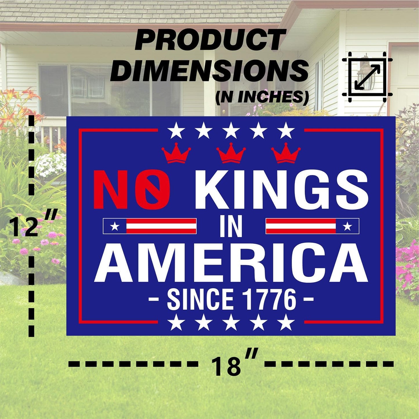 Letrero No Kings In America 12x18" plástico corrugado azul
