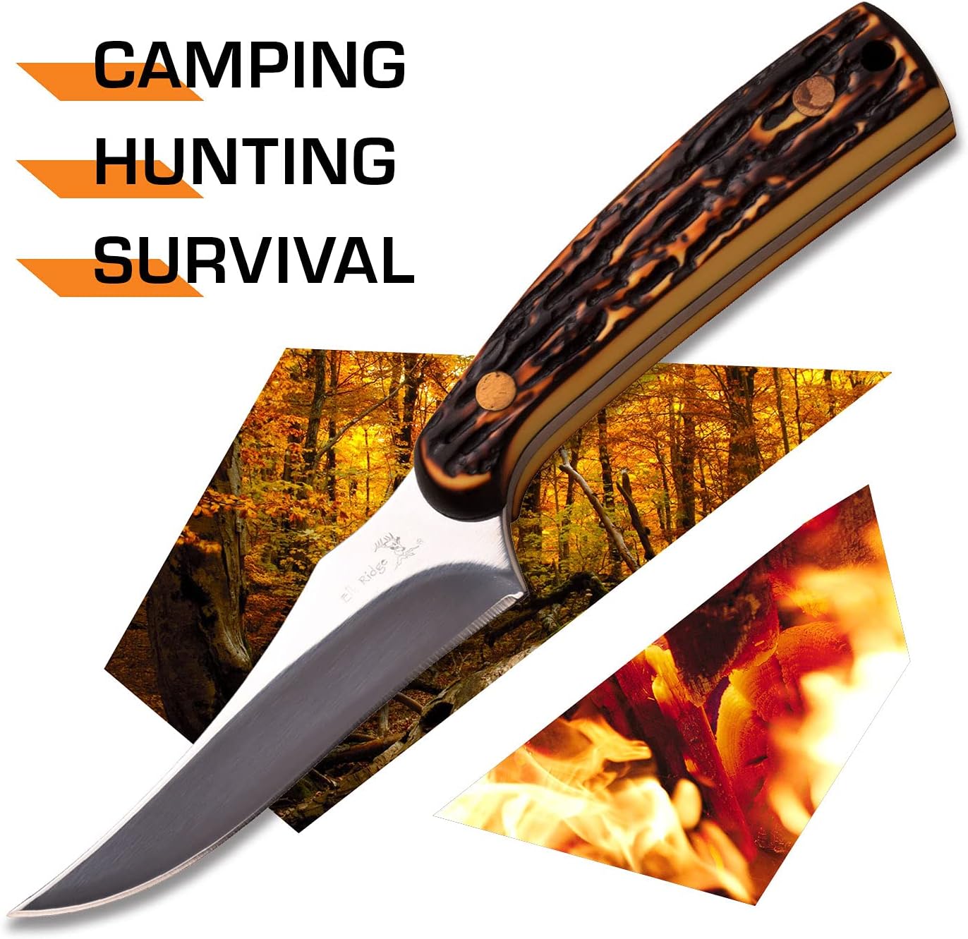 Cuchillo hoja fija 3.25" mango hueso simulado