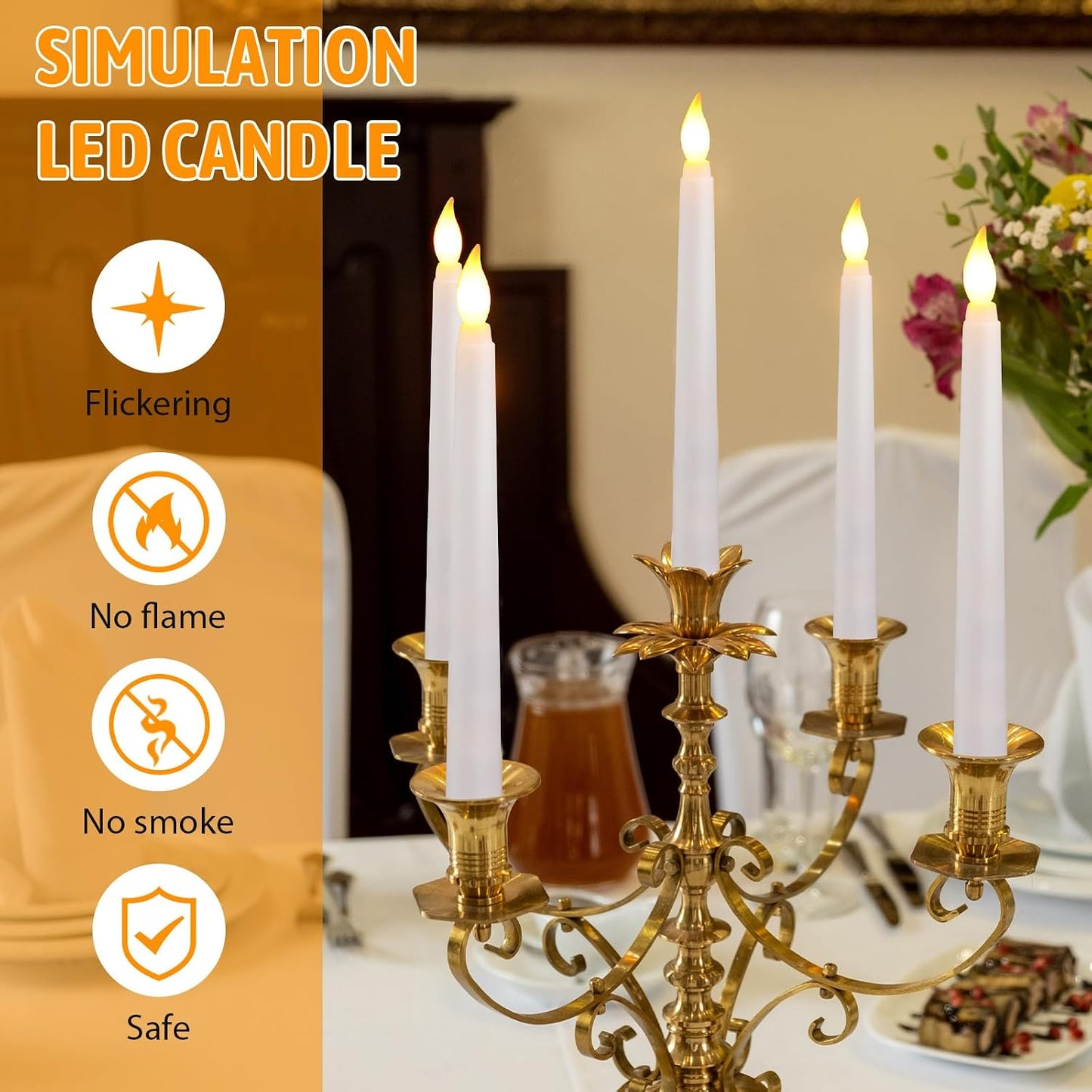 100 Pzas Velas Cónicas LED 8.5pulg Parpadeantes Boda