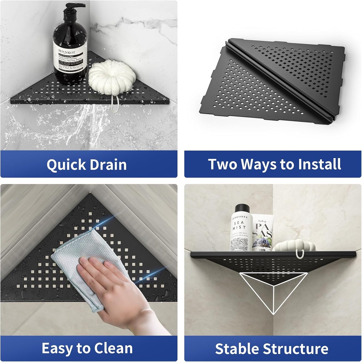 Estante ducha esquina acero inox 304 negro mate 10"