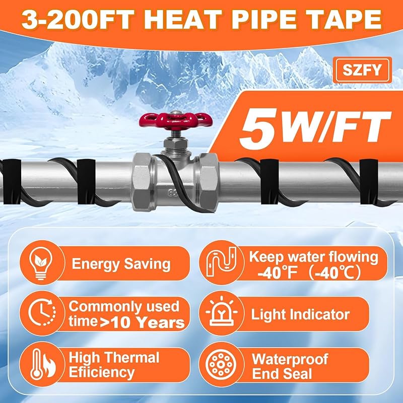 Cinta térmica 160ft para tuberías agua y canalón -40°F