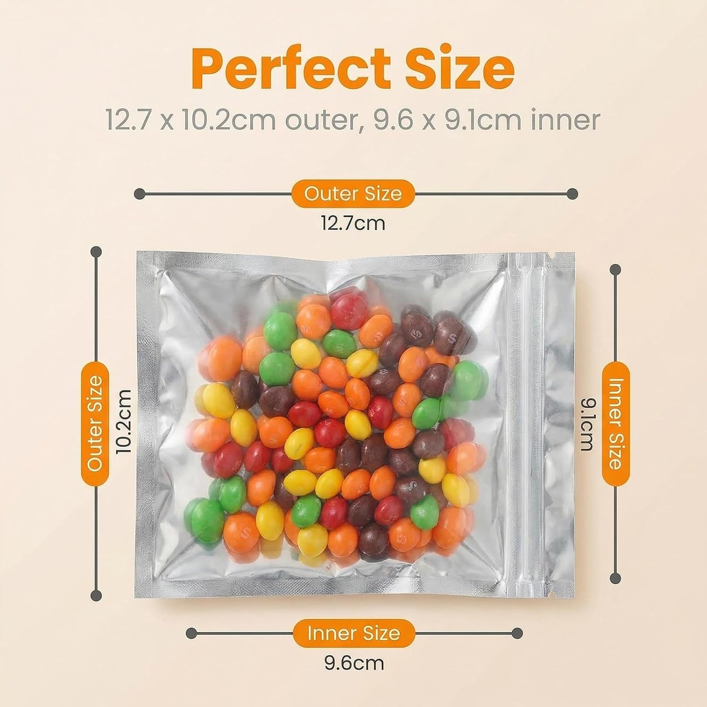 100 Bolsas Mylar Autosellante 4x5pulg Almacenamiento Alimentos Café