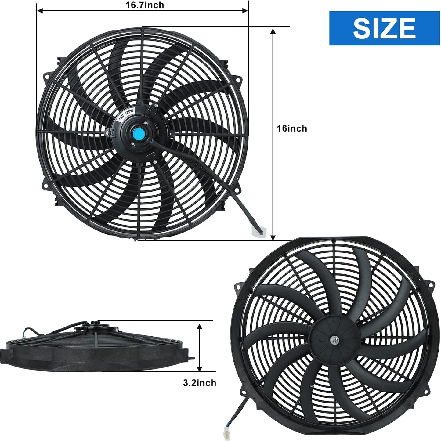 Ventilador eléctrico 16" 12V 120W con kit montaje