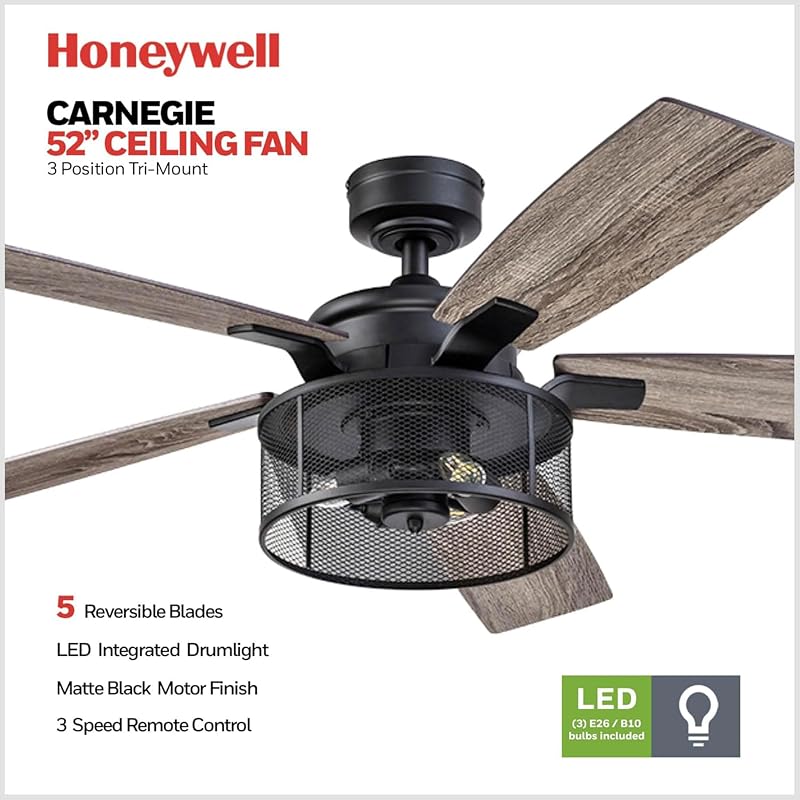 Ventilador techo 52" con luz LED 5 cuchillas gris y marrón