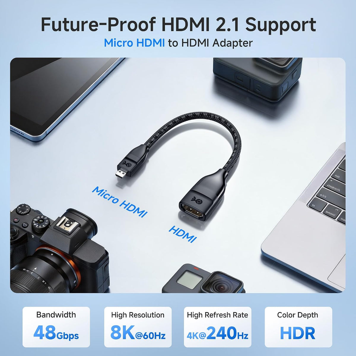 2 Pzas Adaptador Micro HDMI a HDMI 8K 60Hz 4K 240Hz