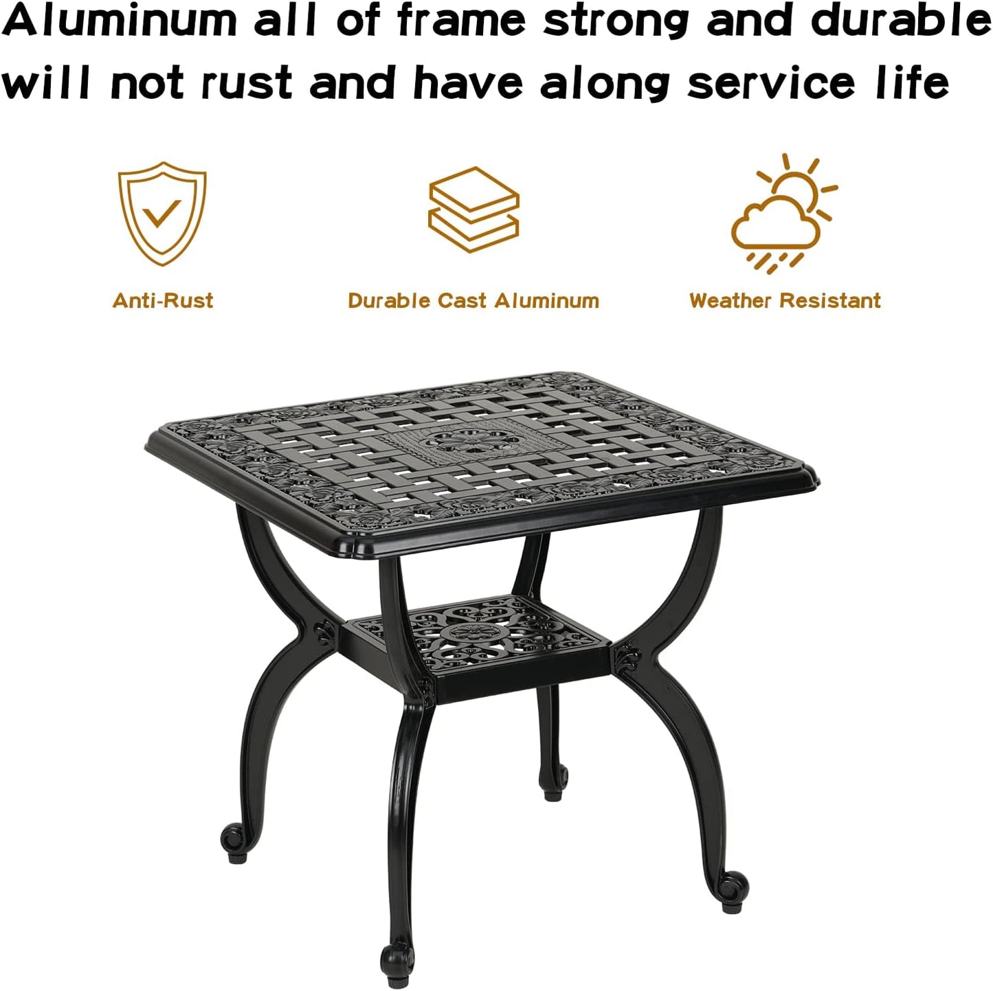 Mesa auxiliar aluminio fundido exterior cuadrada negra