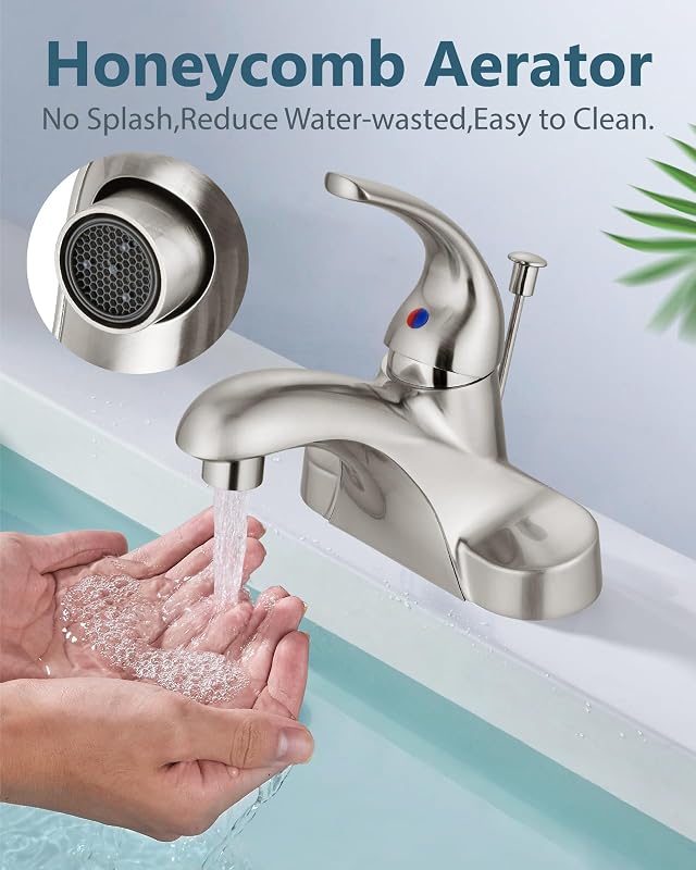 Grifo baño 4" níquel cepillado desagüe varilla 1.2GPM