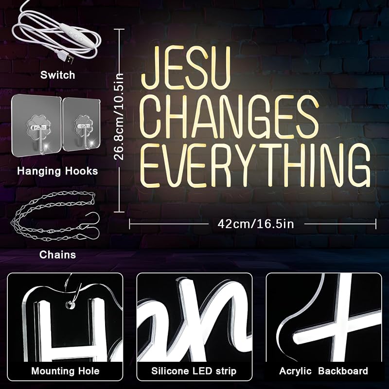 Letrero neón Jesús lo cambia todo luz LED blanca cálida