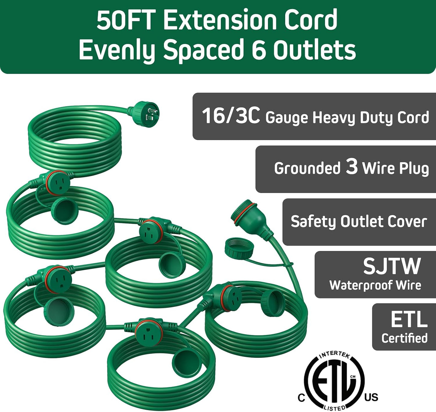 Cable extensión exterior 50ft 6 salidas cubierta impermeable