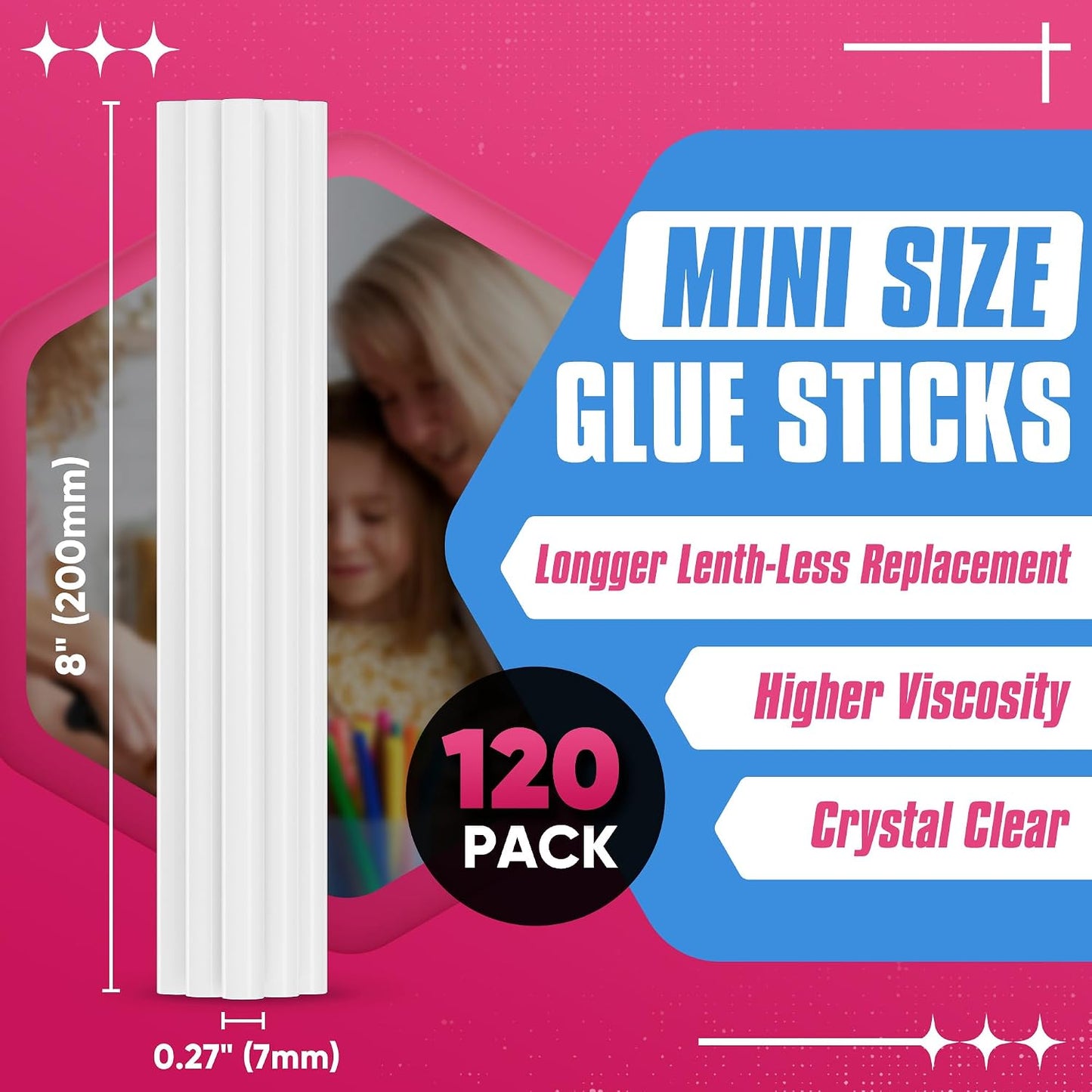 Barras pegamento mini 0.27x8pulg pack 120 transparente