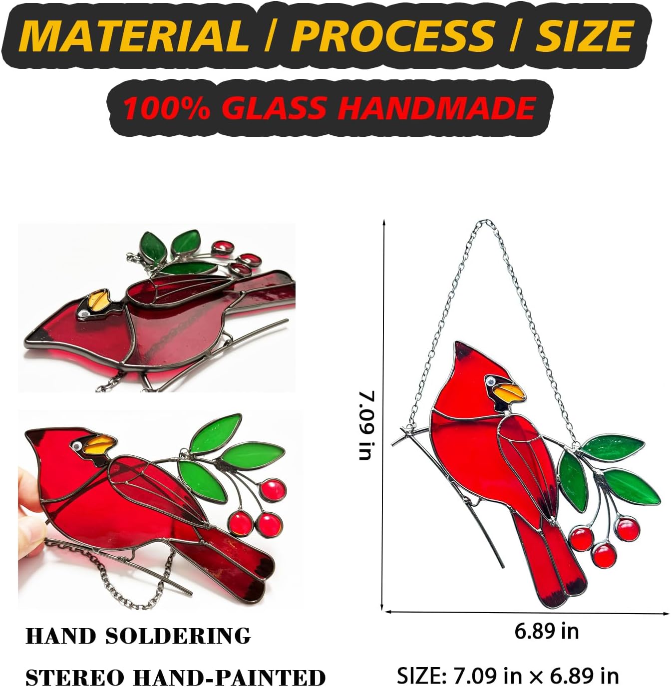 Adornos pájaros rojos vitrales decoración cardenal para casa
