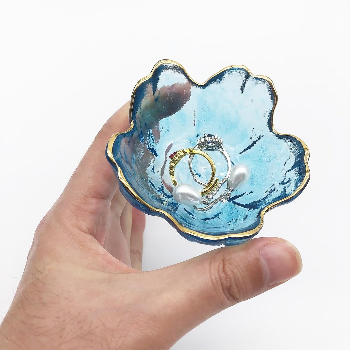 Plato soporte anillos vidrio con flores