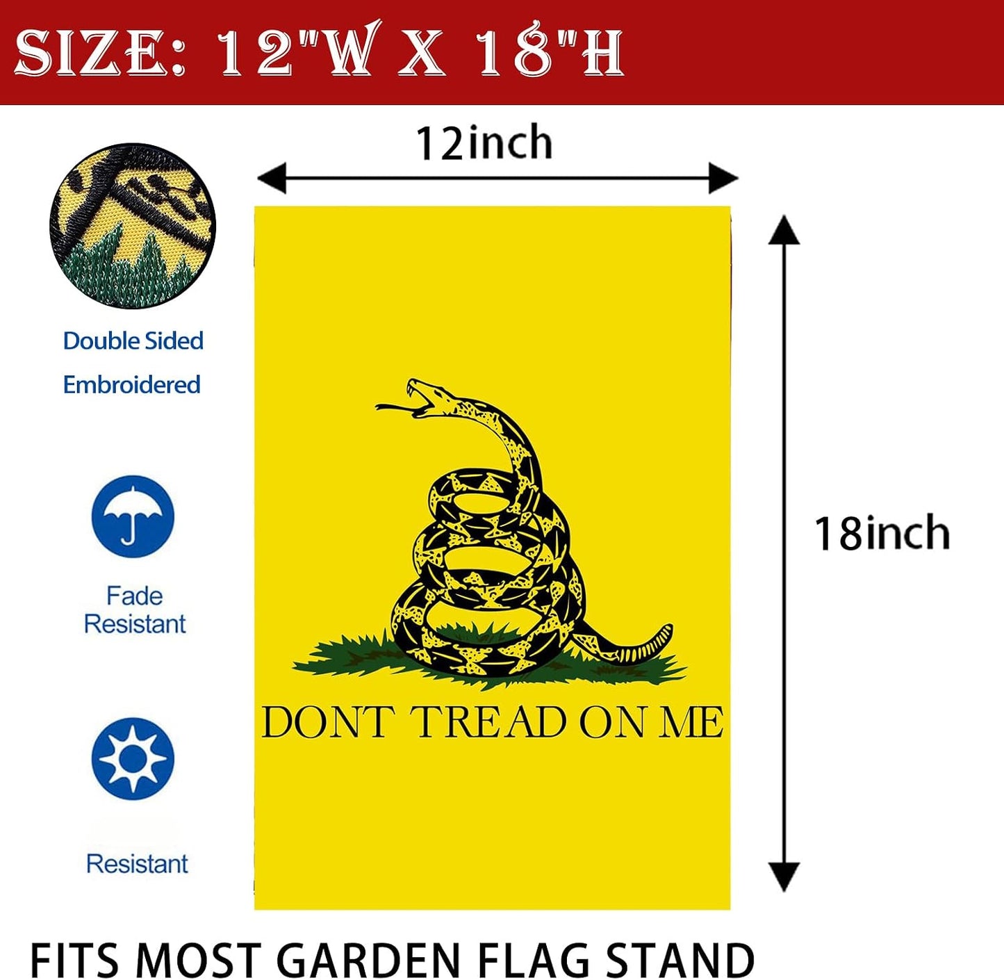 Bandera jardín doble cara 12x18" Don't Tread On Me