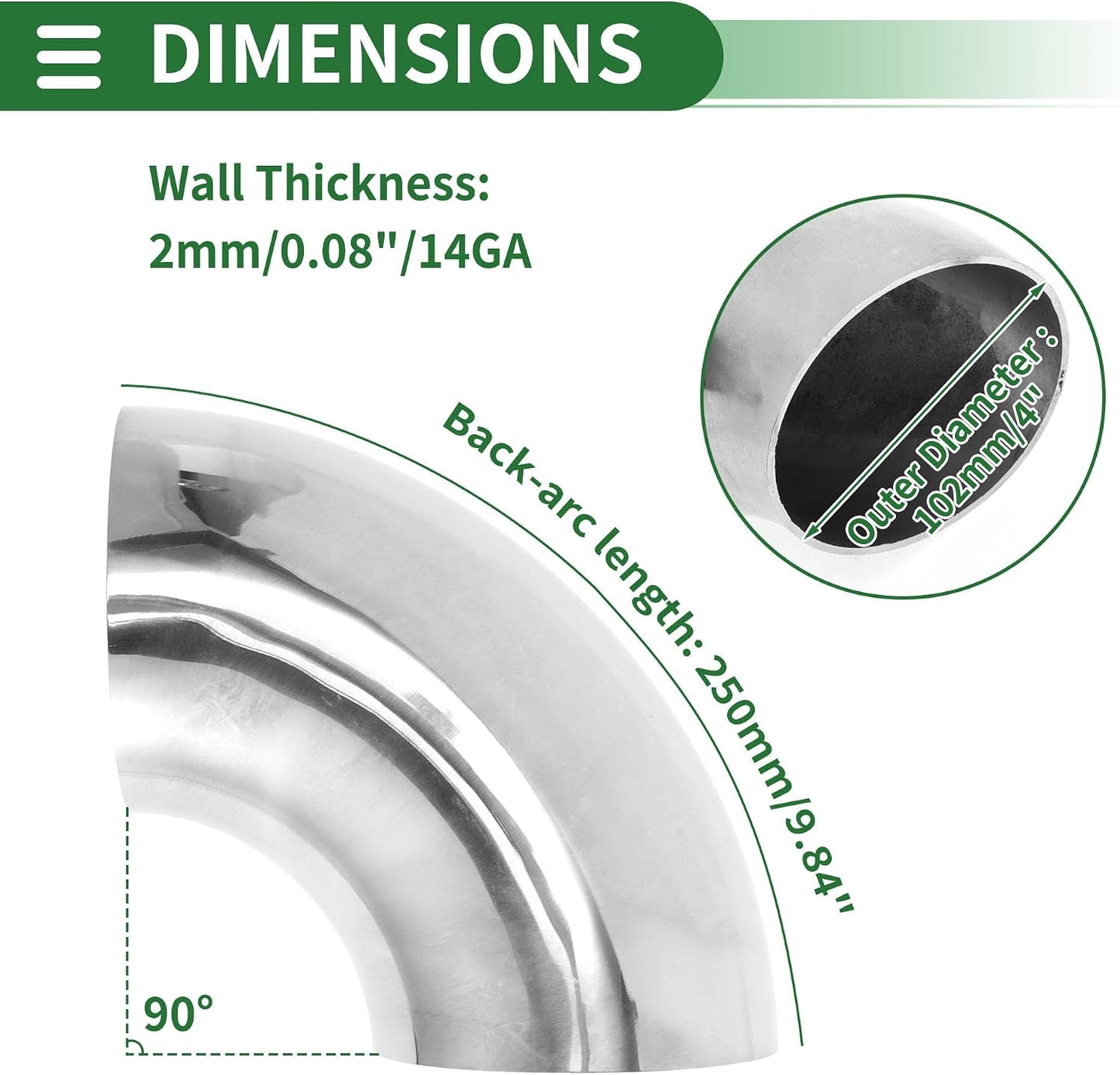 Tubería escape 4 pulg 90 grados acero inox 304