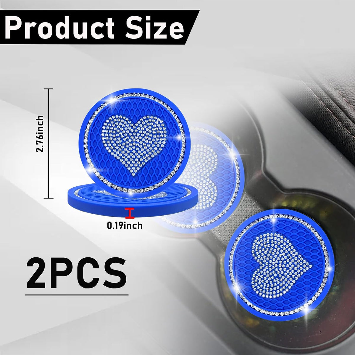2 Pzas Portavasos Auto con Corazón Strass Antiderrapante