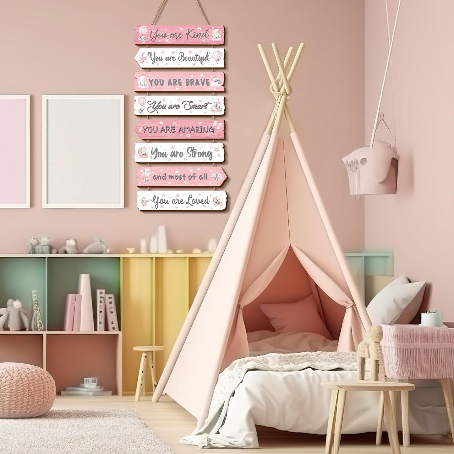 Letrero colgante arco iris decoración madera para niños