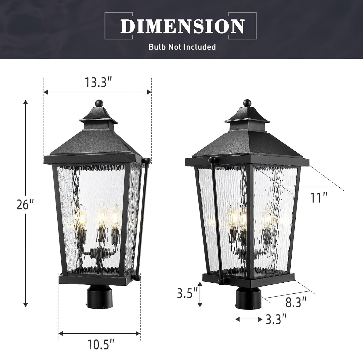 Luces poste exterior 26pulg 3 lámparas impermeables negro