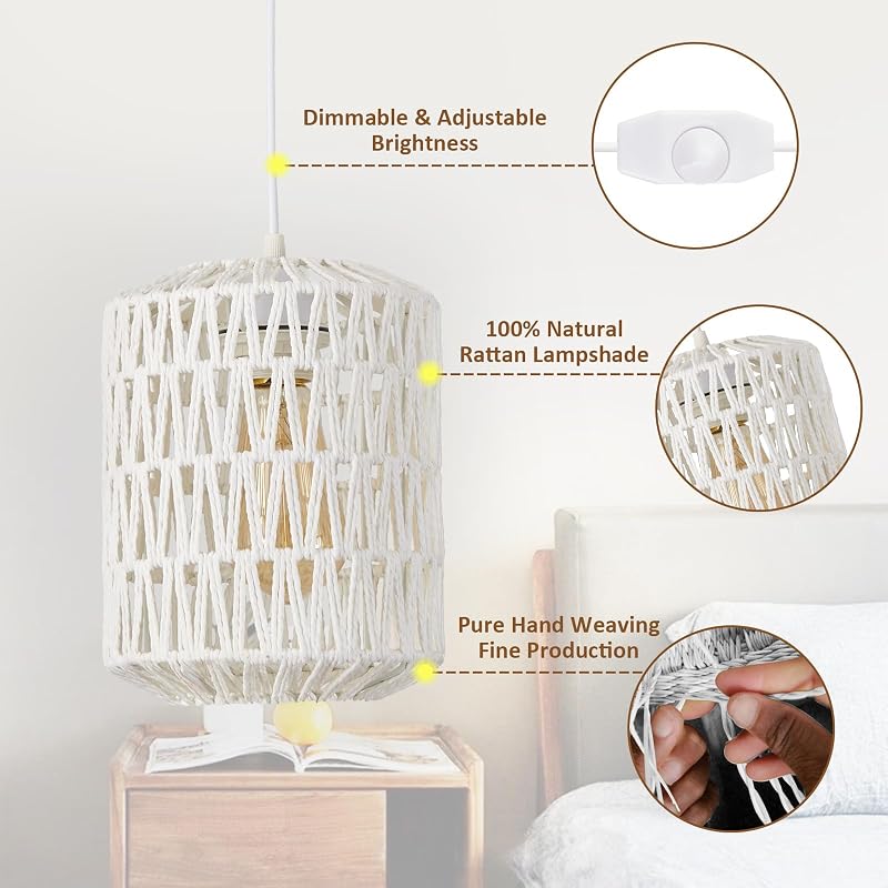 Luz colgante ratán enchufable 15ft estilo bohemio