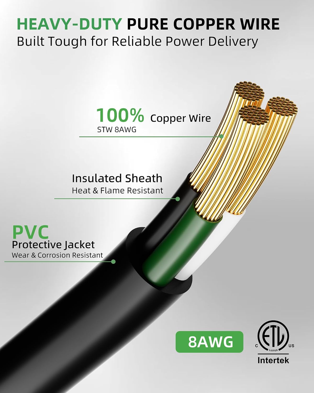 Cable extensión soldador 8 AWG 250V 50pies con luz LED y
