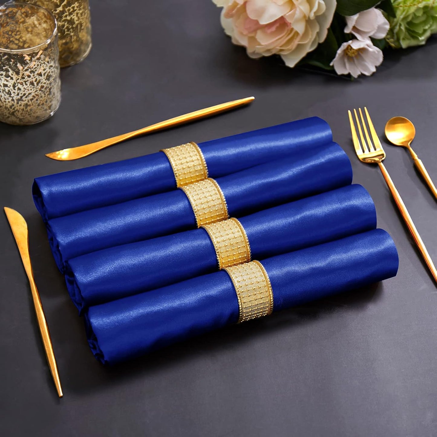 16 Servilletas Satén Azul Real 17x17pulg Mesa Bodas Banquetes