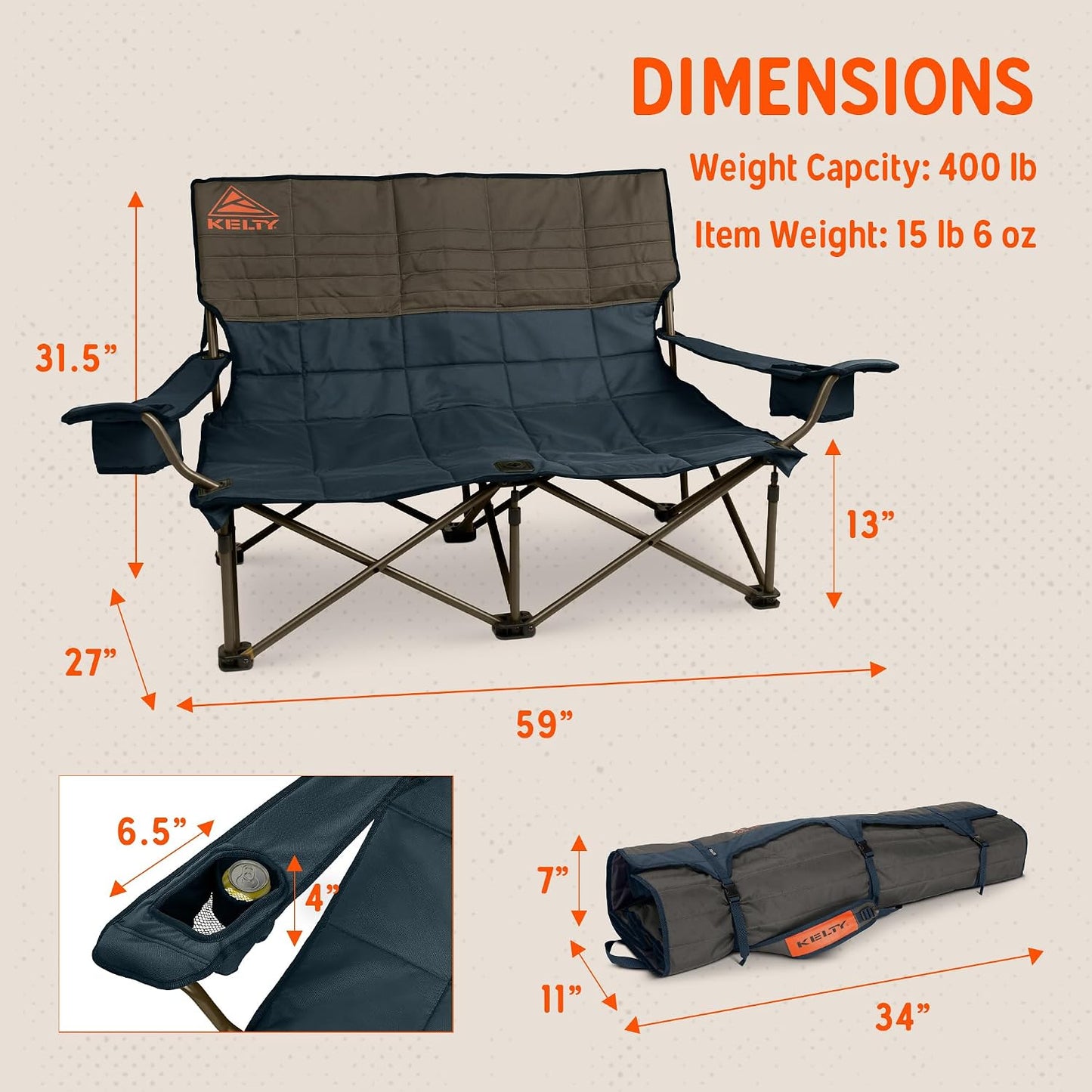 Silla plegable 2 plazas resistente para campamento y eventos