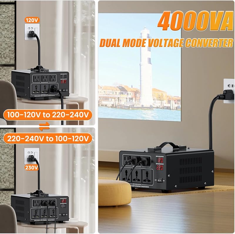 Transformador 4000W 110-220V 3 enchufes LCD