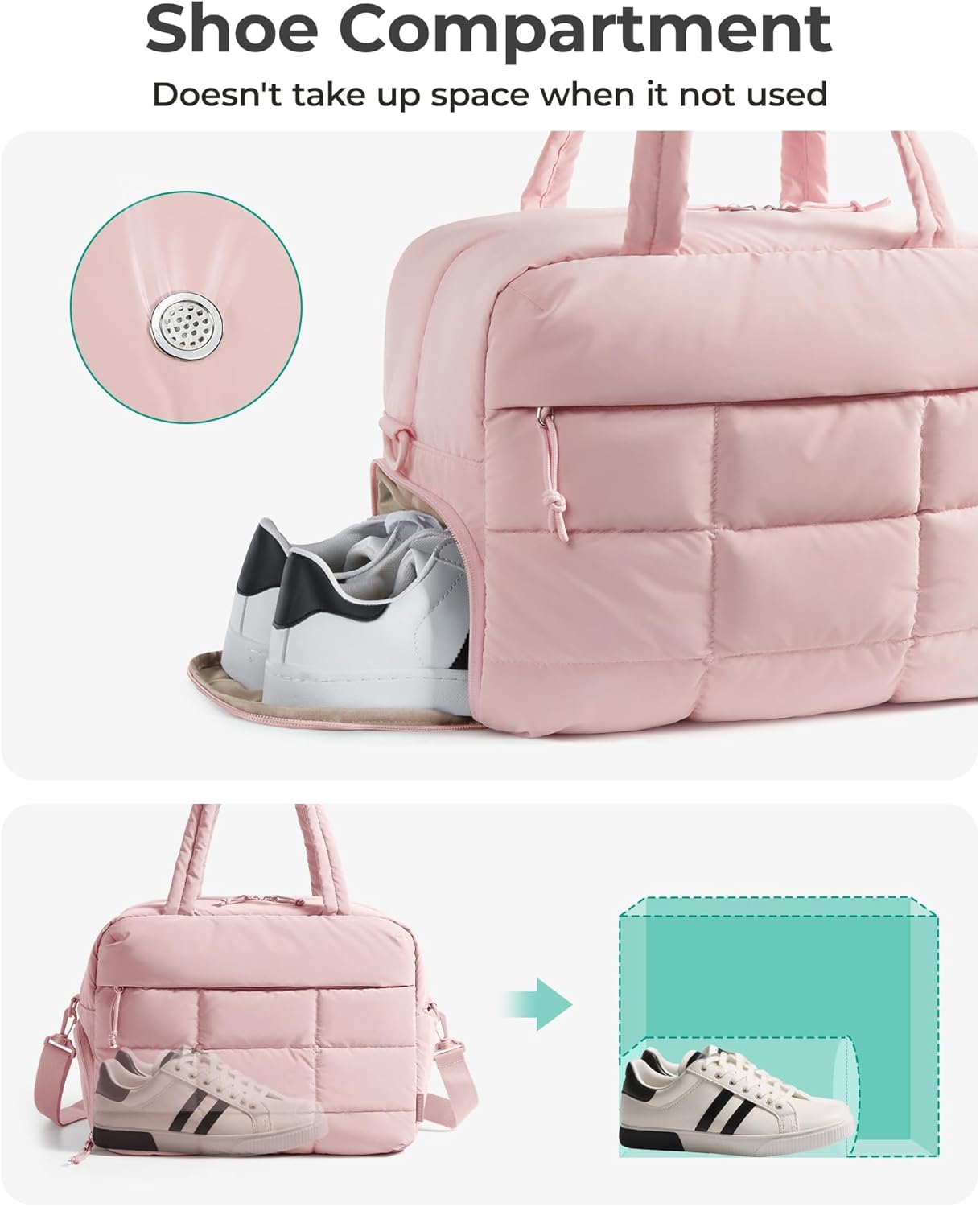 Bolsa gimnasio mujer 23L resistente agua con zapatos rosa