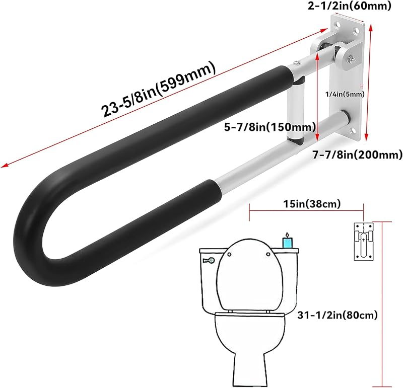 Barra agarre inodoro 23.6" plegable baño seguridad