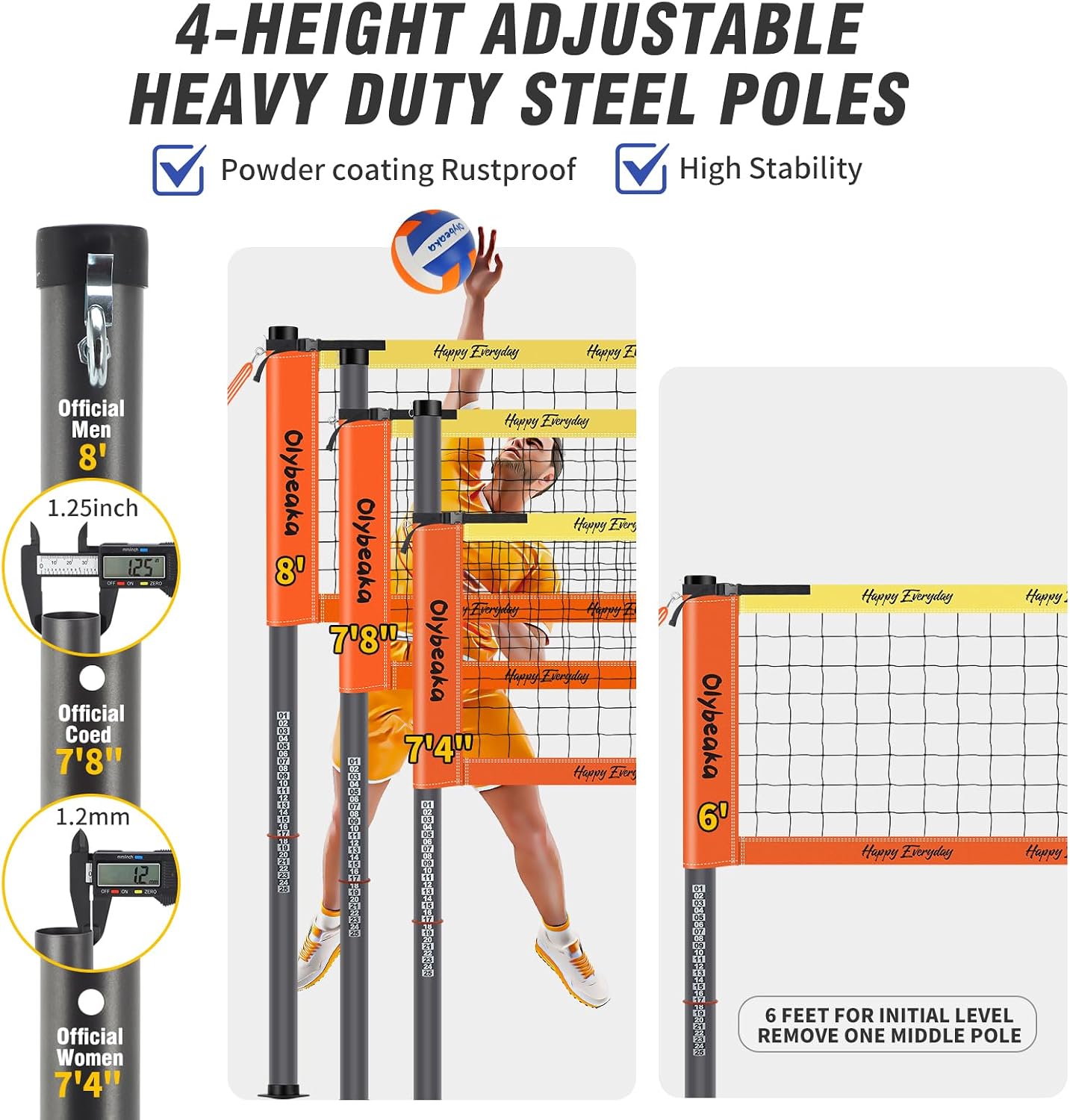 Redon voleibol portátil 32ft poste acero 1.25 malla 28-ply