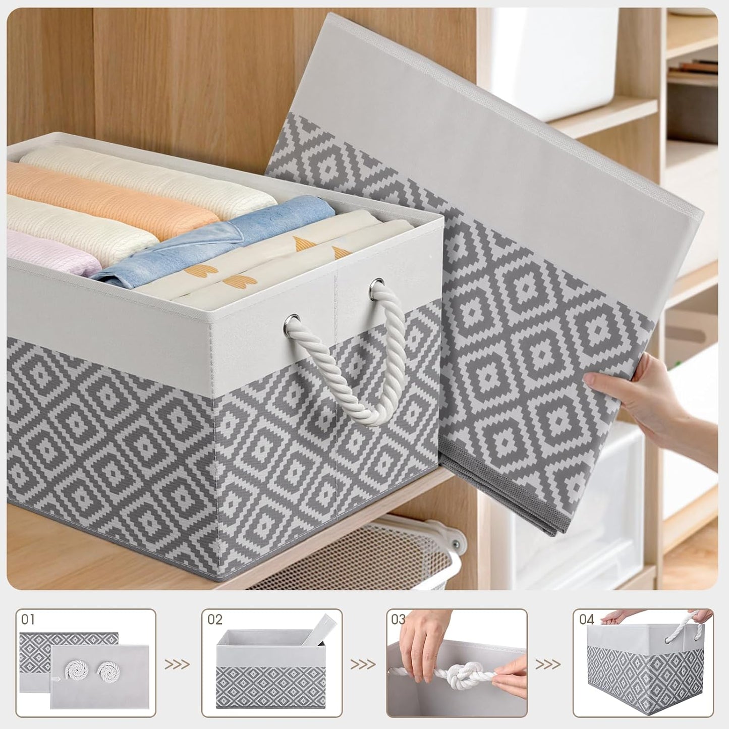 6 Cajas Almacenamiento Cesta Plegable Gris Rómbico