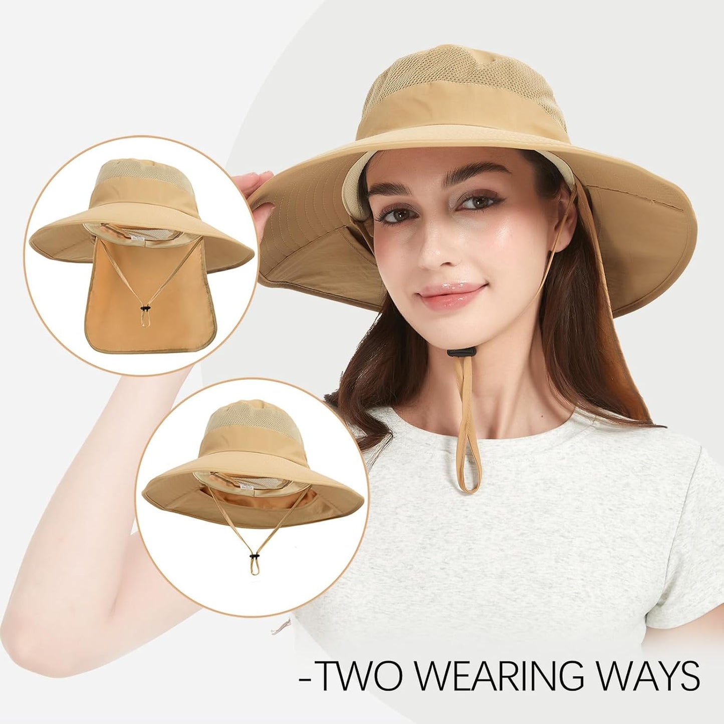 Sombrero pesca ala ancha solapa cuello UPF 50 hombre mujer