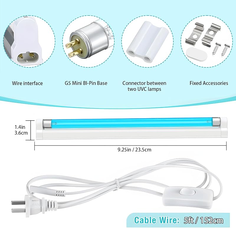 2 Lámpara UVC 253.7nm 110V para zapatos y armario