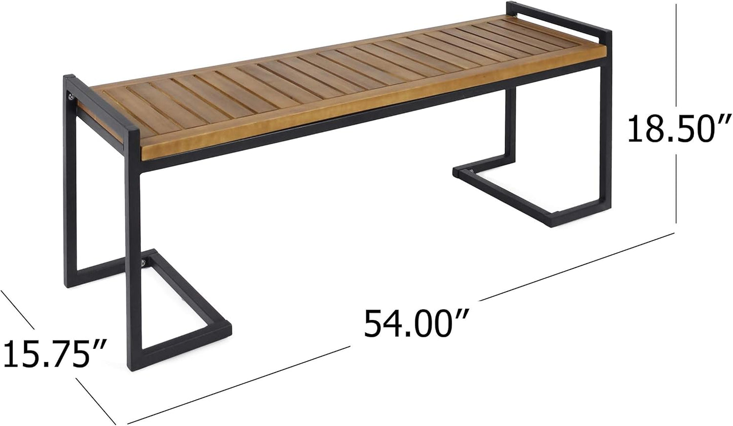 Banca hierro acacia acabado teca metal negro