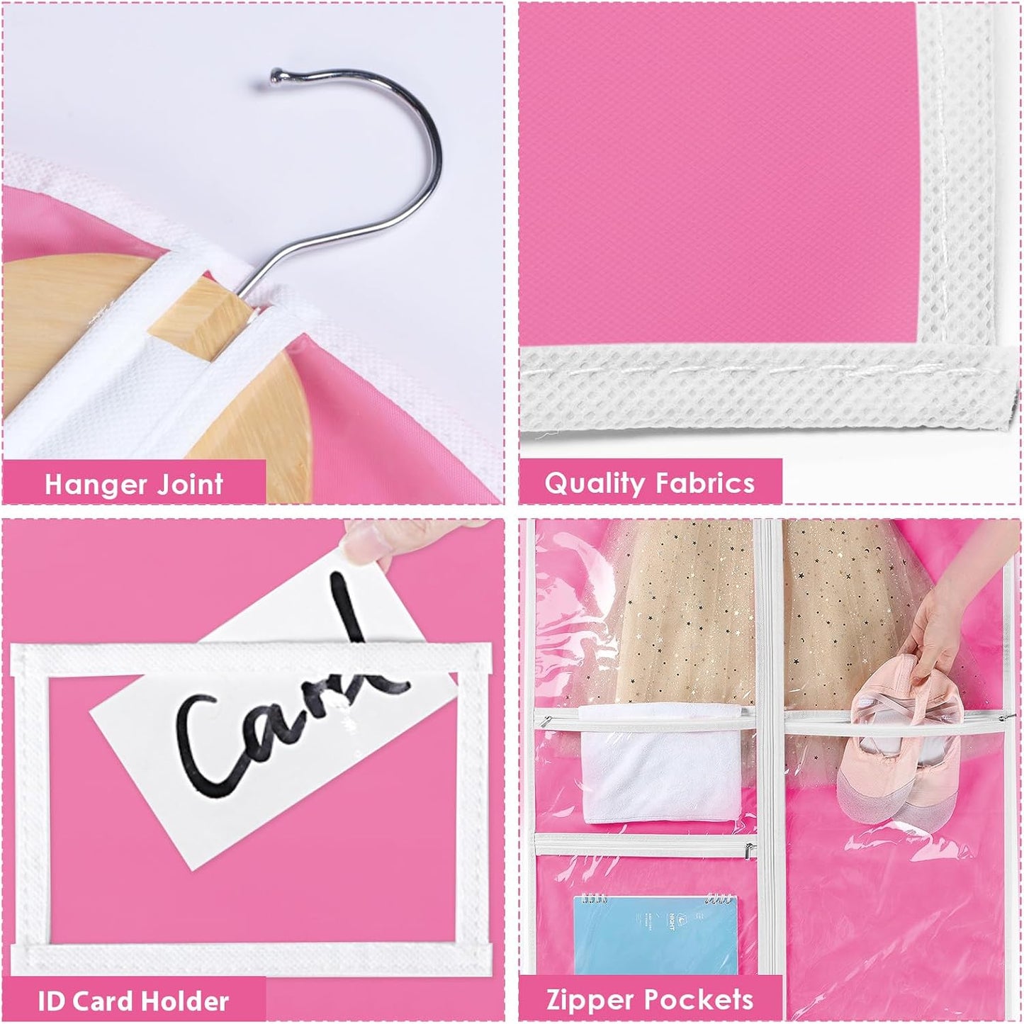 Bolsas plegables 40pulg para disfraces niños con ventana PVC 3 bolsillos cremallera rojo rosa set 5