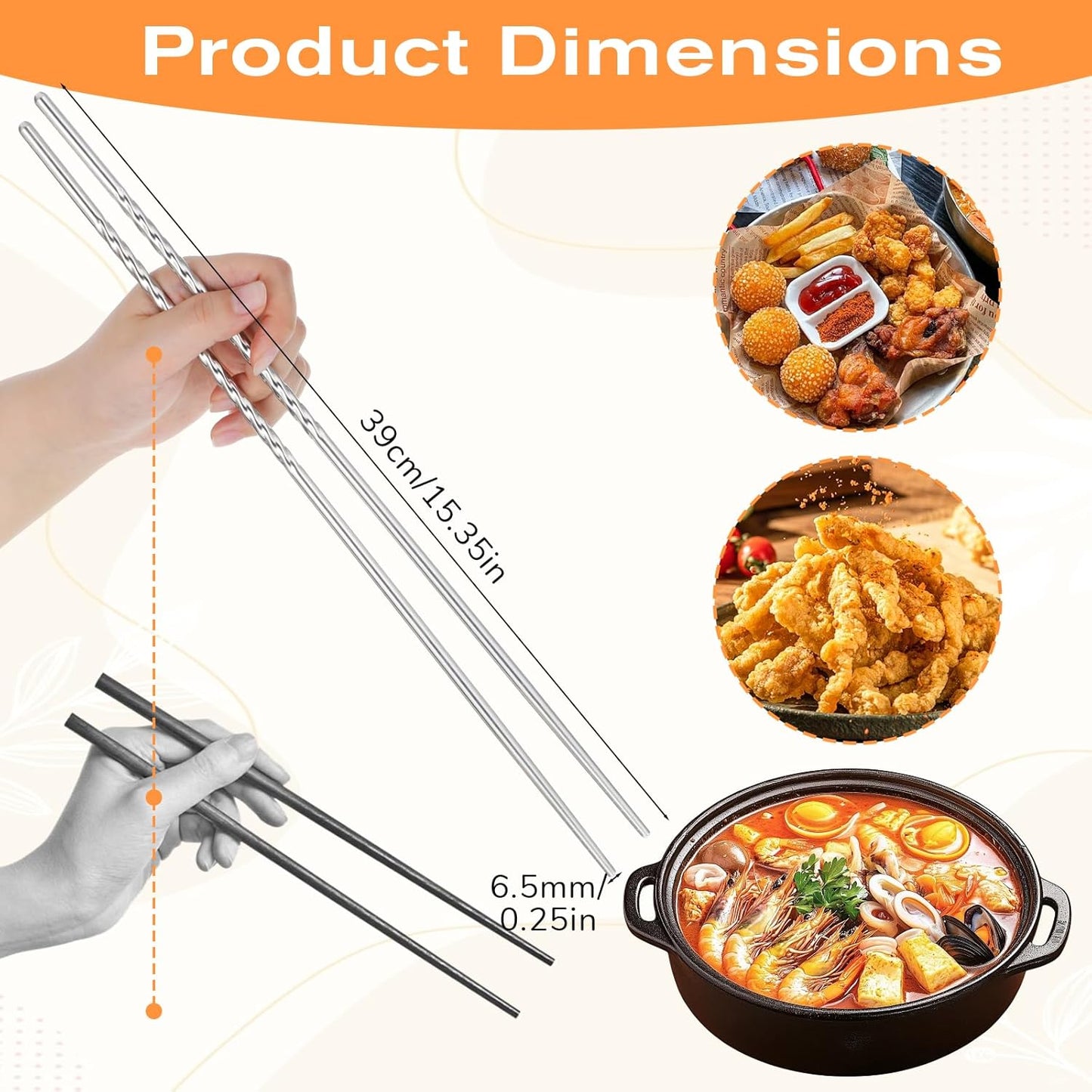 2 Pares Palillos Acero Inox 15.3pulg Antiderrap Reutilizables