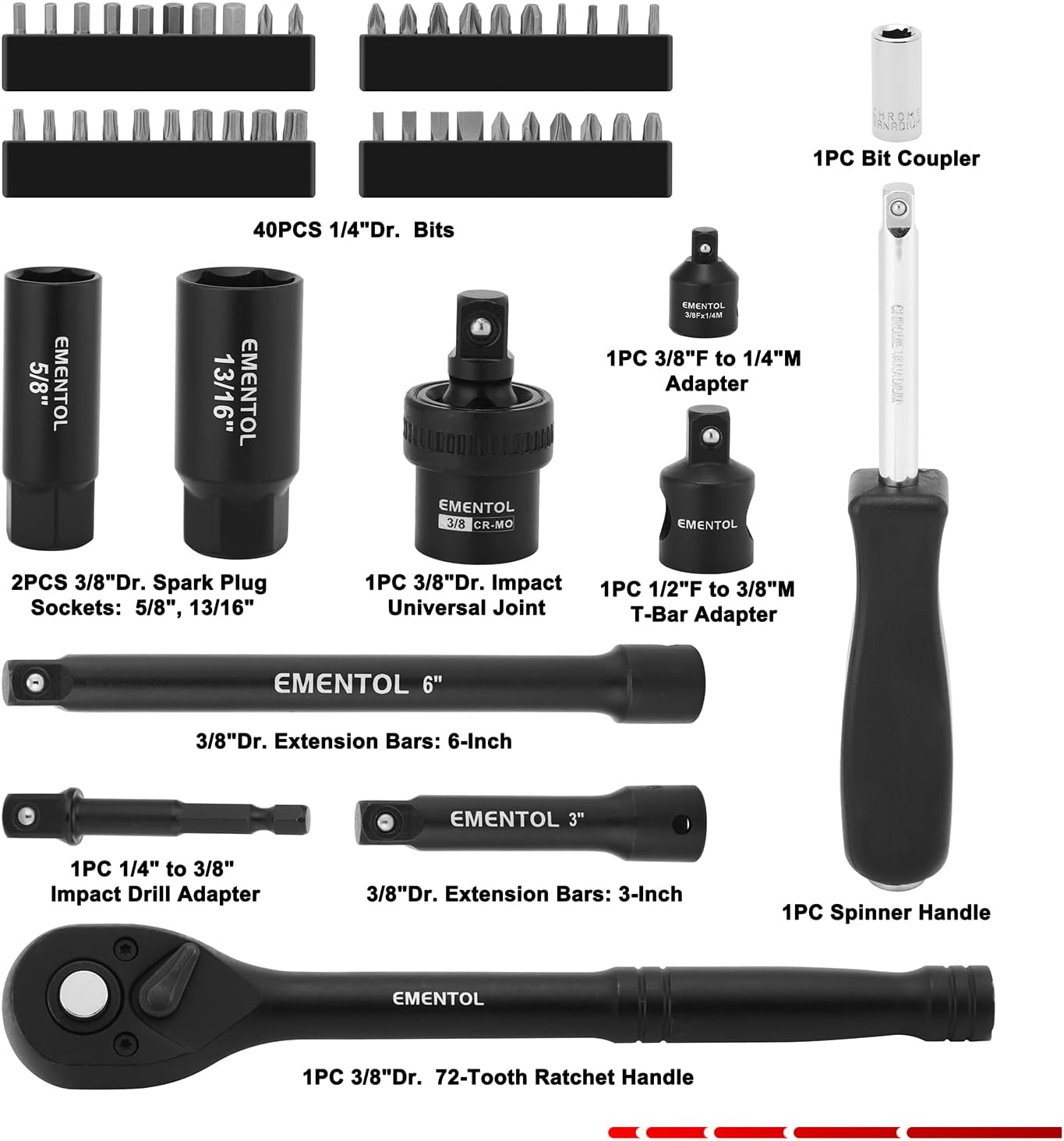 Set enchufes 3/8 109 pzas SAE y métrico con llave trinquete
