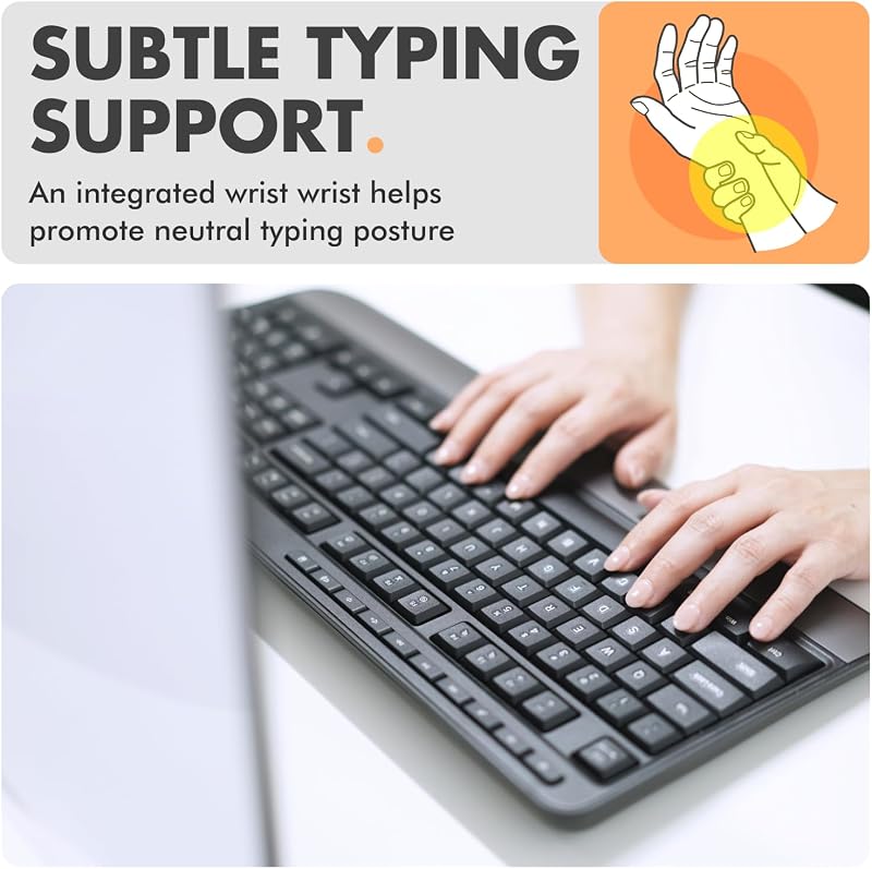 Teclado USB ergonómico con reposamuñecas 114 teclas