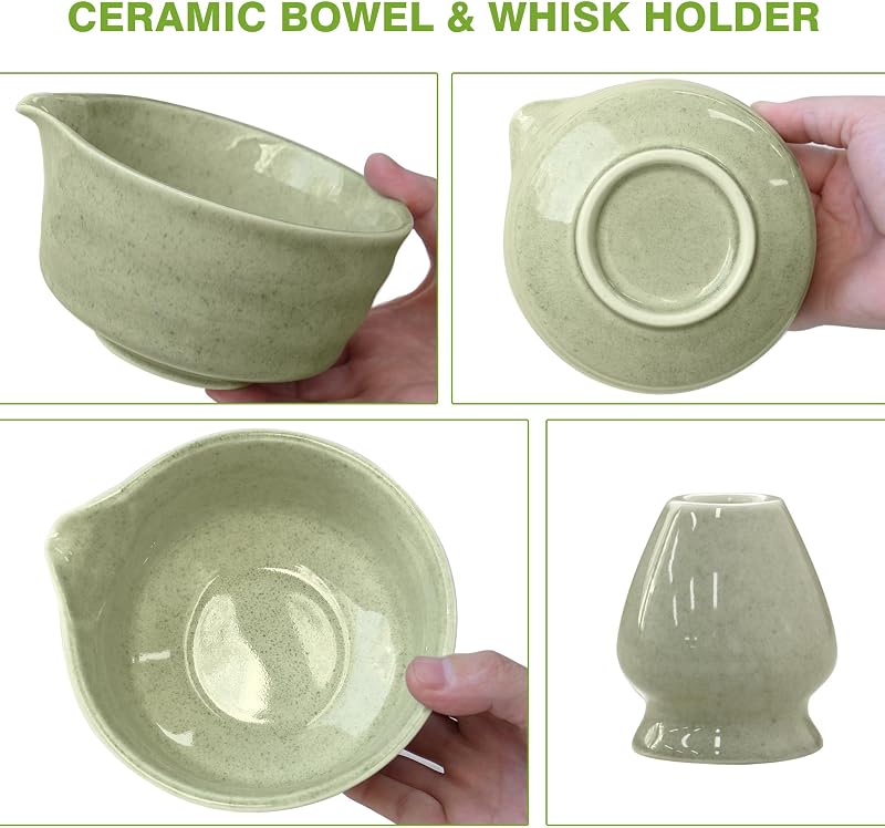 Juego batidor matcha bambú cuenco cuchara tamiz soporte