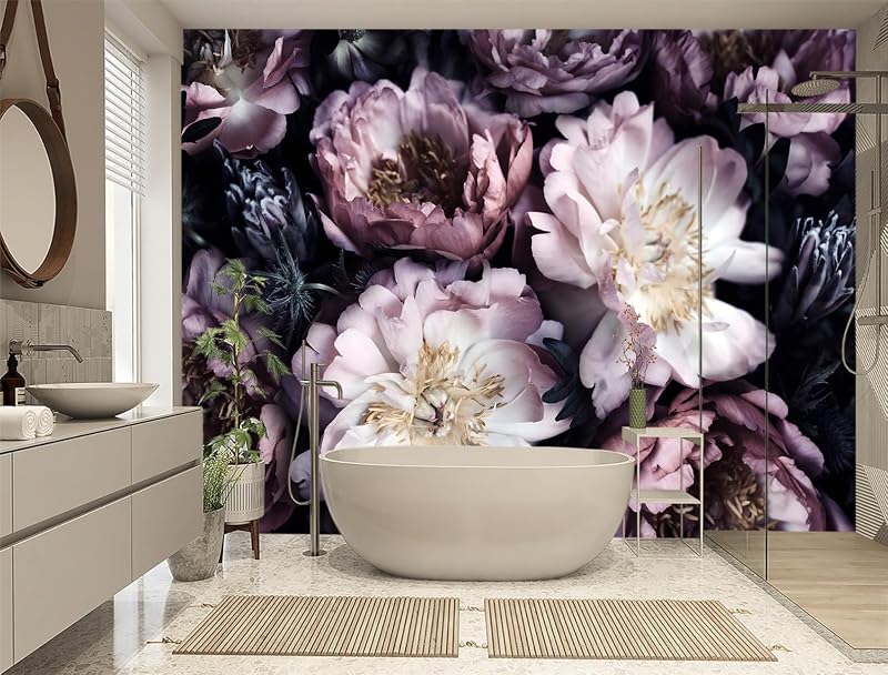 Papel tapiz floral peonía morada 132x92"