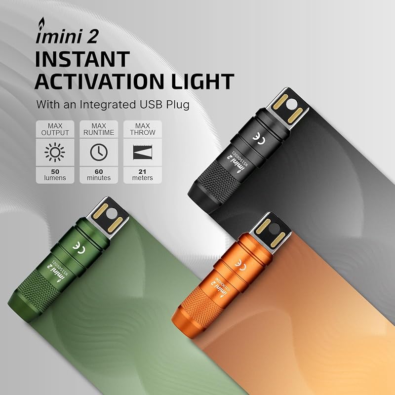 Linterna recargable llavero 50 lúmenes LED mini portátil naranja
