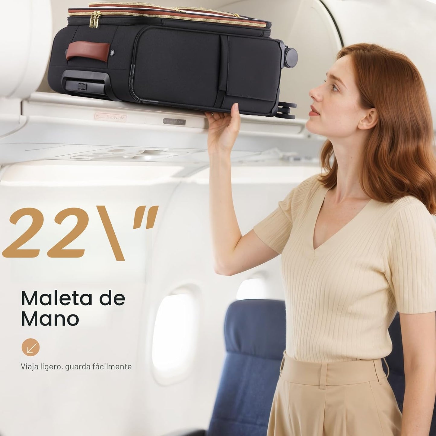 Maleta mano 22x14x9 impermeable 3 bolsas ruedas 360° TSA